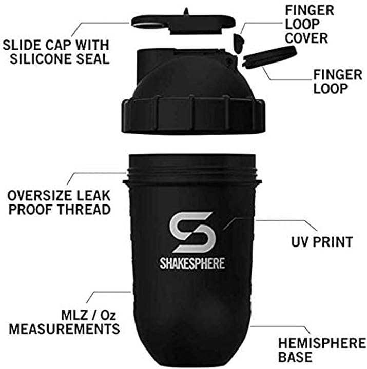 ShakeSphere Tumbler Protein Shaker Bottle 24oz Capsule Matte Black