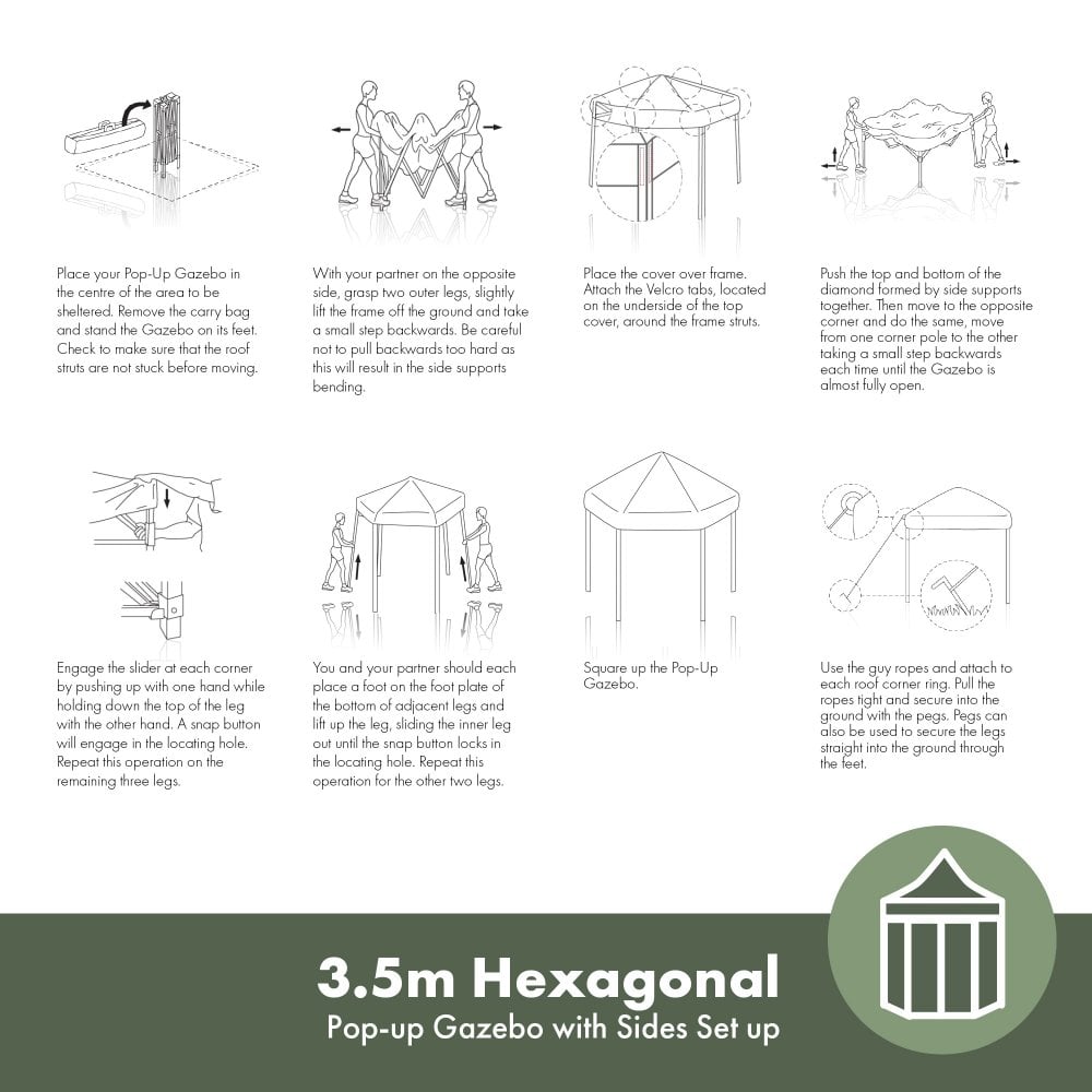 3.5m Hexagonal Pop-Up Gazebo, 6 Side Panels, Grey