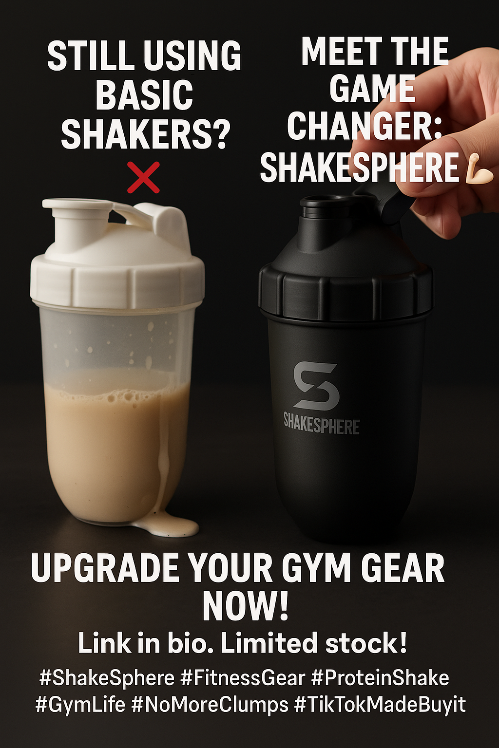 ShakeSphere Tumbler Protein Shaker Bottle 24oz Capsule Matte Black