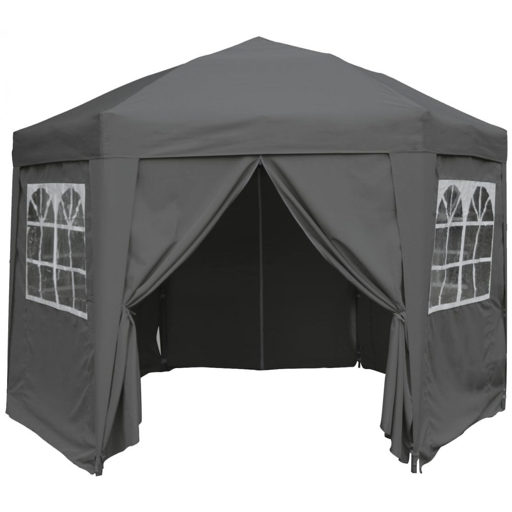 3.5m Hexagonal Pop-Up Gazebo, 6 Side Panels, Grey