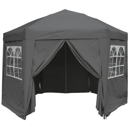 3.5m Hexagonal Pop-Up Gazebo, 6 Side Panels, Grey