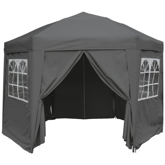 3.5m Hexagonal Pop-Up Gazebo, 6 Side Panels, Grey