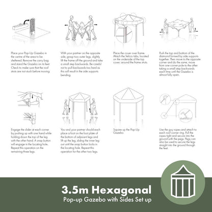 3.5m Hexagonal Pop-Up Gazebo, 6 Side Panels, Grey