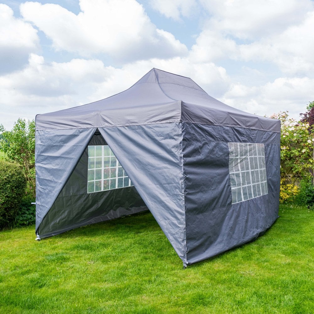 Pop Up 3x4.5 Gazebo With Sides - Dark Grey