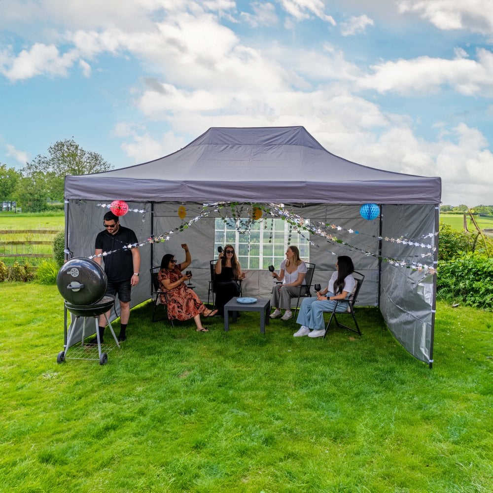 Pop Up 3x4.5 Gazebo With Sides - Dark Grey