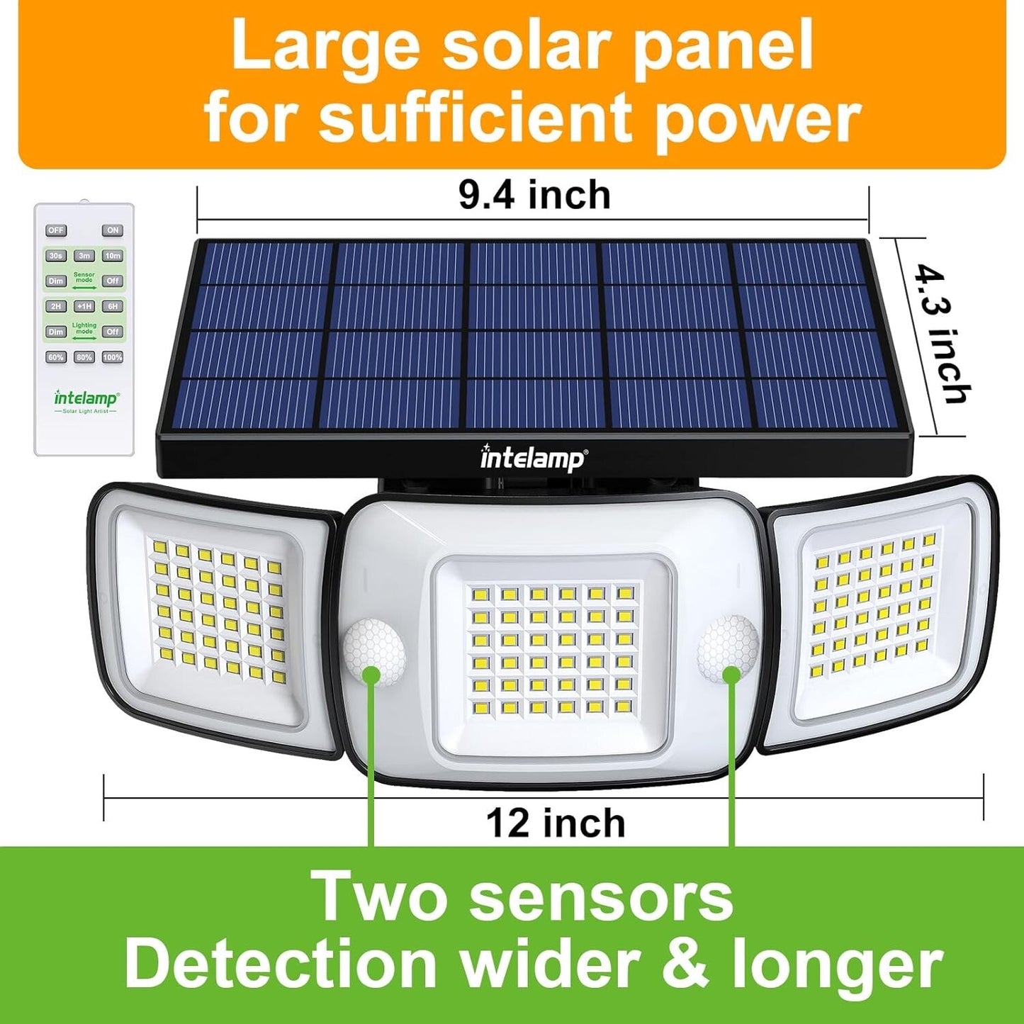 2X Solar Security Light 1200LM | 6000mAh | Motion Sensor | IP65 | Remote